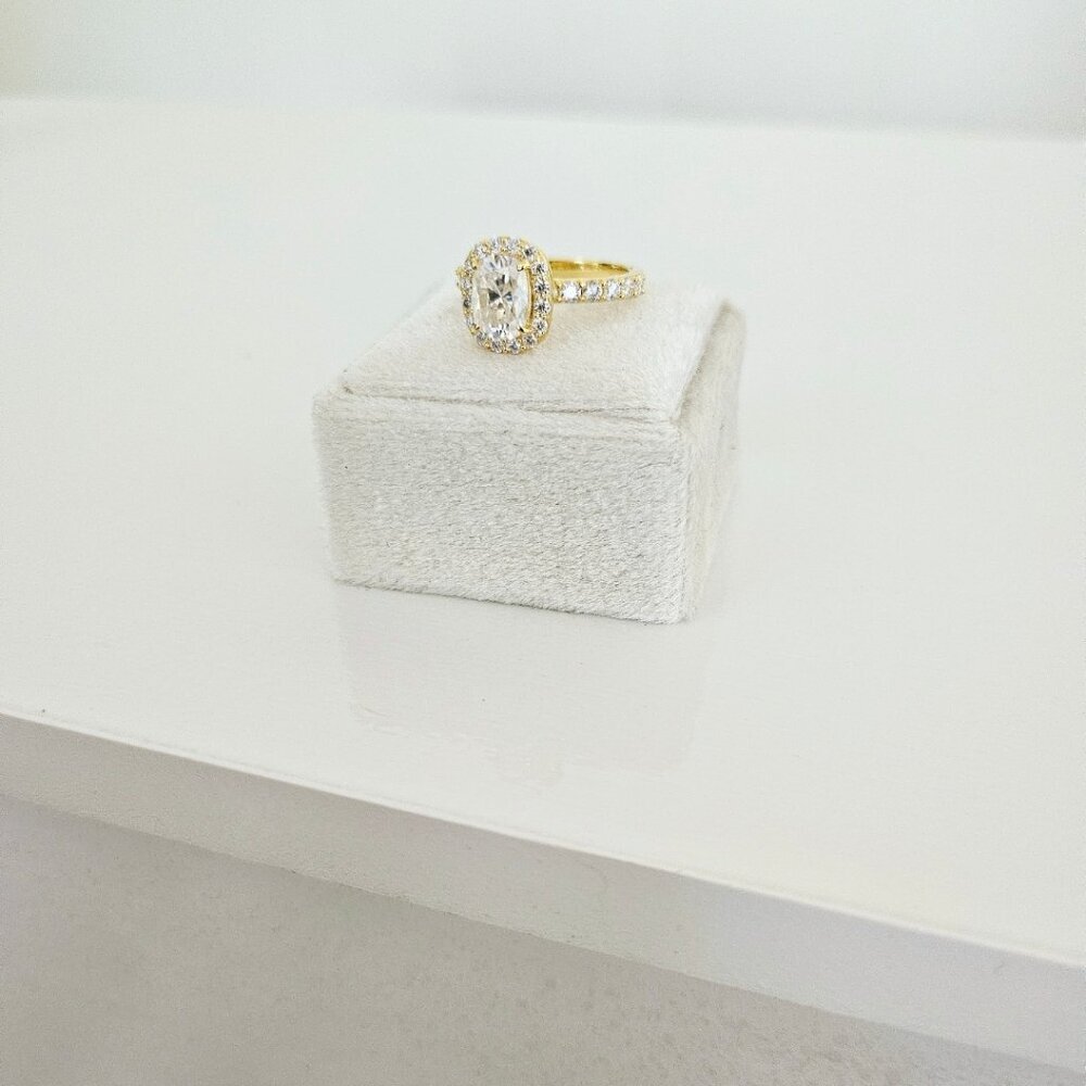 2 CT Elongated Cushion Cut Moissanite Ring - Sterling Silver Gold-Plated - Picture 4 of 5